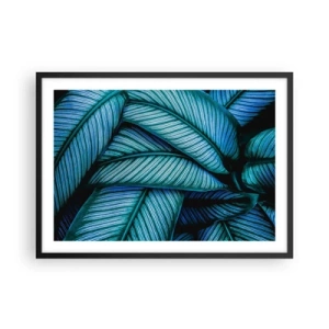 Póster en marco negro - Una toma de primer plano de hojas turquesas con vívidos detalles. - 70x50cm - Líneas de vida - Decoración de pared moderna para salón y dormitorio ARTTOR
