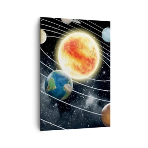 Cuadro sobre lienzo - Impresión de Imagen - Sistema solar con planetas y sol en el espacio. - 70x100cm - Danza cósmica - Decoración de pared moderna para salón y dormitorio ARTTOR