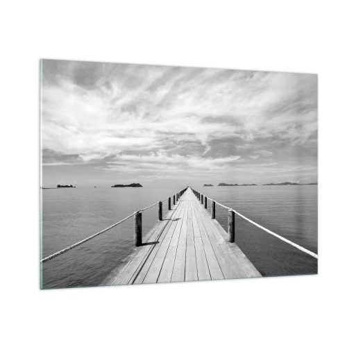 Cuadro sobre vidrio - Impresiones sobre Vidrio - Un muelle de madera que se pierde en la distancia a través de un mar en calma. - 100x70cm - Hora de viajar - Decoración de pared moderna para salón y dormitorio ARTTOR