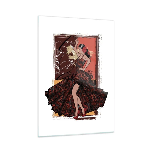Cuadro sobre vidrio - Impresiones sobre Vidrio - Bailaora de flamenco con un elegante vestido rojo y negro - 50x70cm - El ritmo del corazón - Decoración de pared moderna para salón y dormitorio ARTTOR