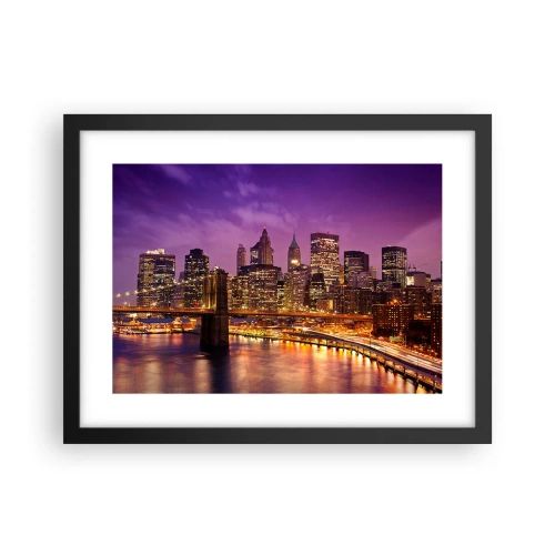 Póster en marco negro - Manhattan púrpura y dorado - 40x30 cm