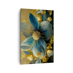 Cuadro sobre lienzo - Impresión de Imagen - Elegantes flores en tonos azules y dorados. - 80x120cm - Flor de oro - Decoración de pared moderna para salón y dormitorio ARTTOR
