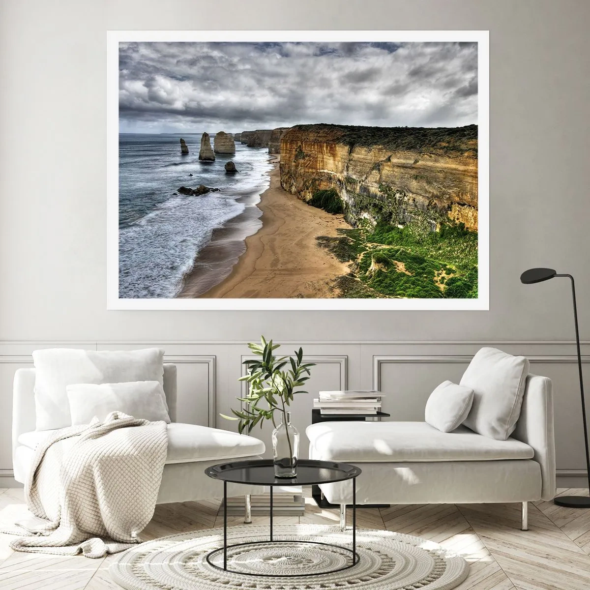 Póster - Costa de acantilados con playa y formaciones rocosas - 100x70cm - Belleza en bruto - Decoración de pared moderna para salón y dormitorio ARTTOR