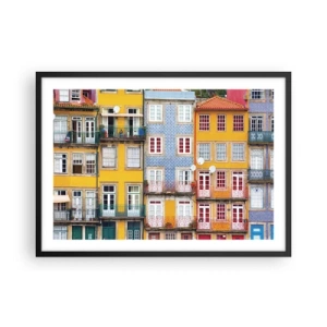 Póster en marco negro - Fachadas coloridas de casas de vecindad en el paisaje urbano - 70x50cm - Los colores de la ciudad vieja - Decoración de pared moderna para salón y dormitorio ARTTOR