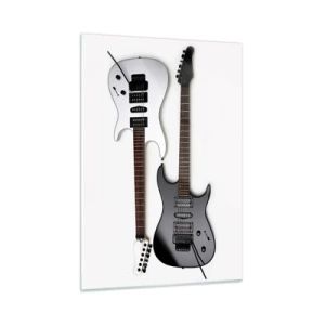 Cuadro sobre vidrio - Impresiones sobre Vidrio - Guitarras eléctricas en blanco y negro sobre un fondo blanco. - 50x70cm - Armonía de formas - Decoración de pared moderna para salón y dormitorio ARTTOR