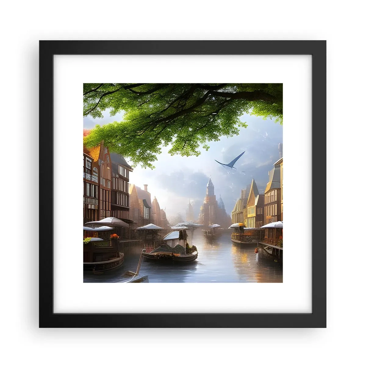 Póster en marco negro - Paisaje urbano holandés - 30x30 cm