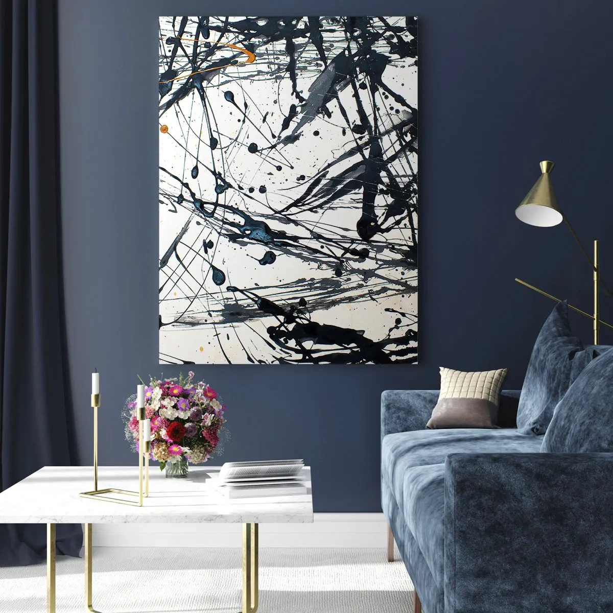 Cuadro sobre vidrio - Impresiones sobre Vidrio - Manchas y líneas abstractas sobre un fondo claro - 50x70cm - ¿Con o sin sentido? - Decoración de pared moderna para salón y dormitorio ARTTOR
