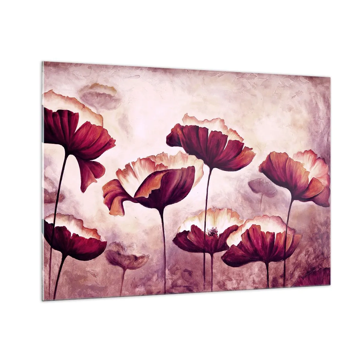 Cuadro sobre vidrio - Impresiones sobre Vidrio - Amapolas rojas y blancas contra un cielo brillante - 100x70cm - Pétalo rojo y blanco - Decoración de pared moderna para salón y dormitorio ARTTOR