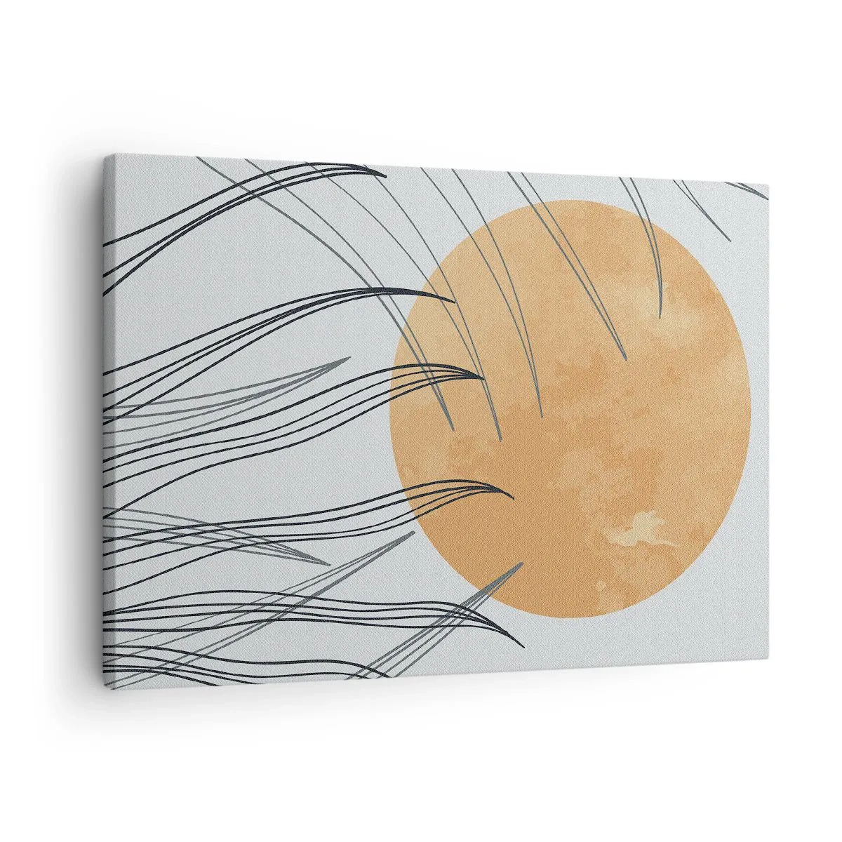 Cuadro sobre lienzo - Impresión de Imagen - Hojas de hierba abstractas contra el fondo de un gran sol naranja - 70x50cm - Siempre hacia el sol - Decoración de pared moderna para salón y dormitorio ARTTOR