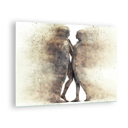 Cuadro sobre vidrio - Impresiones sobre Vidrio - Siluetas abstractas de dos figuras en un estilo polvoriento. - 70x50cm - Del polvo resurgieron para amar - Decoración de pared moderna para salón y dormitorio ARTTOR
