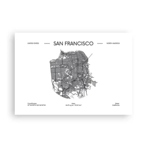 Póster - Un mapa de San Francisco en un estilo minimalista en blanco y negro. - 100x70cm - Anatomía de San Francisco - Decoración de pared moderna para salón y dormitorio ARTTOR