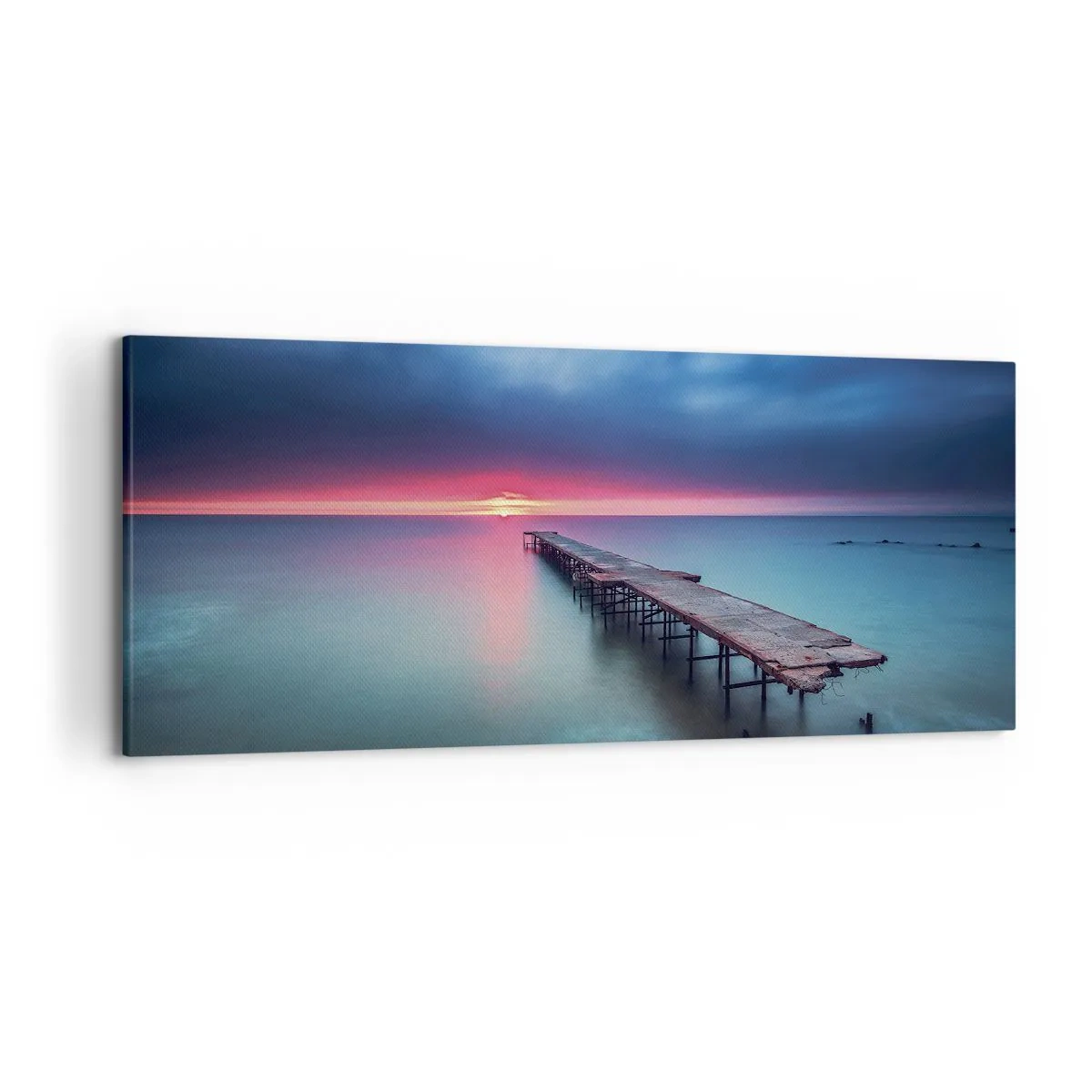 Cuadro sobre lienzo - Impresión de Imagen - Un muelle de madera que conduce directamente al mar al atardecer. - 120x50cm - Entre el cielo y el agua - Decoración de pared moderna para salón y dormitorio ARTTOR
