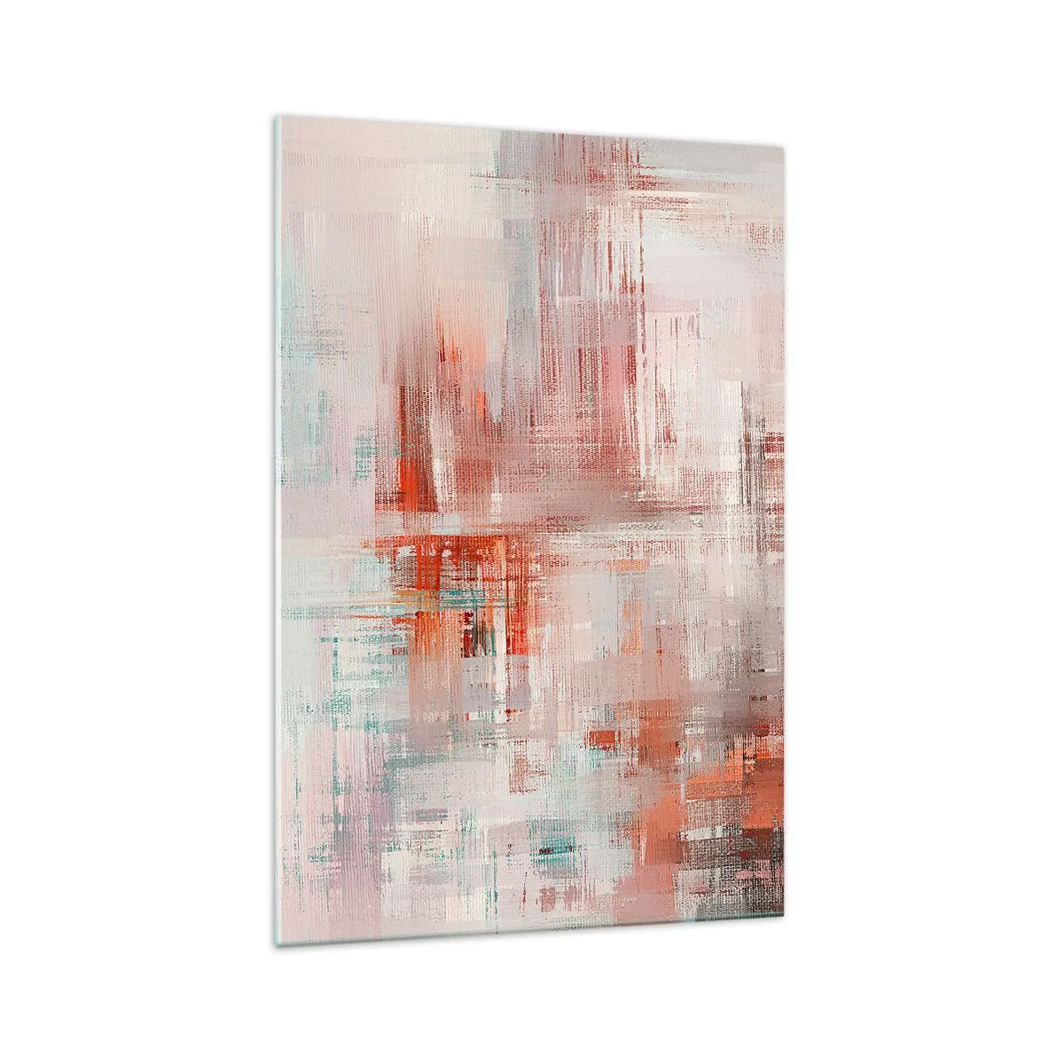 Cuadro sobre vidrio - Impresiones sobre Vidrio - Una composición abstracta con tonos rojos y colores pastel. - 70x100cm - Niebla rosa - Decoración de pared moderna para salón y dormitorio ARTTOR
