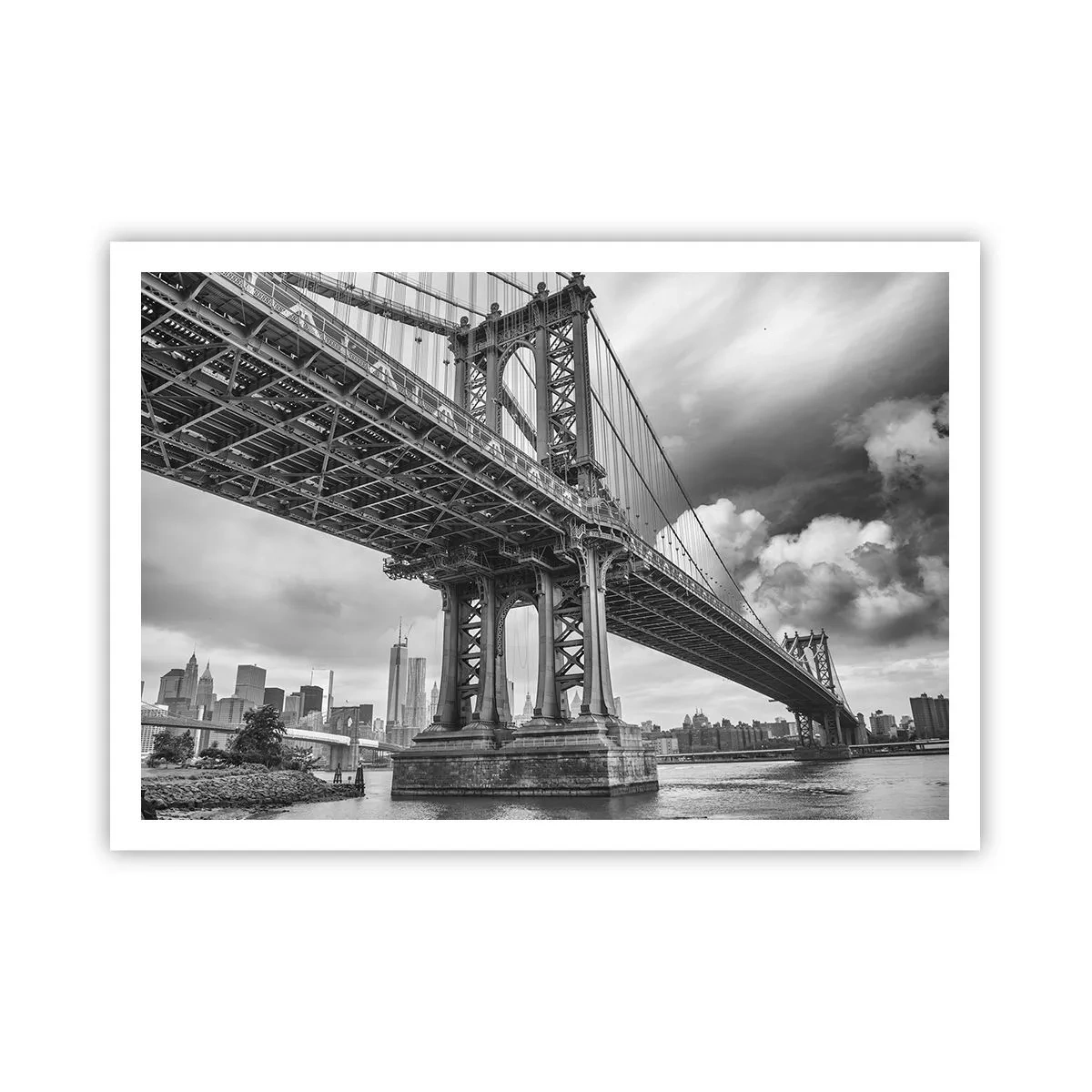 Póster - Un puente en blanco y negro con vista a la ciudad. - 100x70cm - Al corazón de la ciudad - Decoración de pared moderna para salón y dormitorio ARTTOR