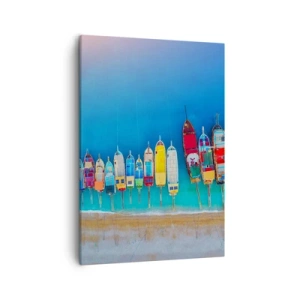 Cuadro sobre lienzo - Impresión de Imagen - Barcos coloridos alineados en fila en la orilla - 50x70cm - A vista de pájaro - Decoración de pared moderna para salón y dormitorio ARTTOR