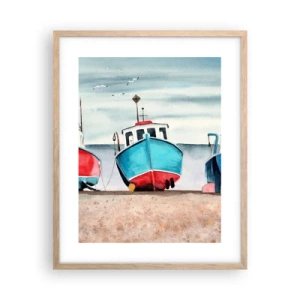 Póster en marco roble claro - Listos para la pesca - 40x50 cm