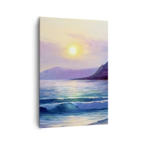 Cuadro sobre lienzo - Impresión de Imagen - Un pintoresco paisaje marino al atardecer con olas y montañas. - 70x100cm - Cristal de agua y aire - Decoración de pared moderna para salón y dormitorio ARTTOR