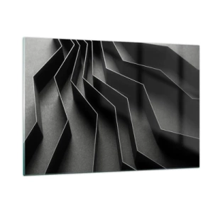 Cuadro sobre vidrio - Impresiones sobre Vidrio - Formas geométricas negras con profundidad y claroscuro. - 120x80cm - Orden espacial - Decoración de pared moderna para salón y dormitorio ARTTOR