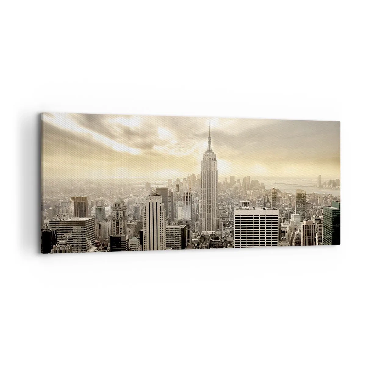 Cuadro sobre lienzo - Impresión de Imagen - Panorama de la ciudad con vista al Empire State Building - 120x50cm - Tejido neoyorquino en tonos grises - Decoración de pared moderna para salón y dormitorio ARTTOR