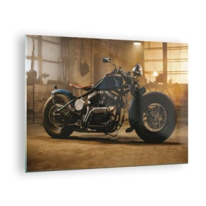 Cuadro sobre vidrio - Impresiones sobre Vidrio - Toma atmosférica de una motocicleta clásica en un garaje. - 70x50cm - Puedo hacer cualquier cosa - Decoración de pared moderna para salón y dormitorio ARTTOR