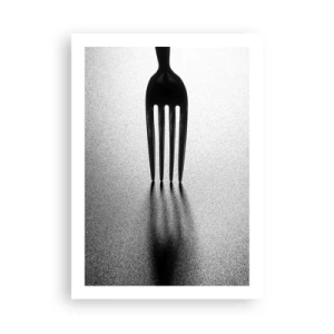 Póster - Una fotografía minimalista en blanco y negro de un tenedor y una sombra. - 50x70cm - Luz y sombra - Decoración de pared moderna para salón y dormitorio ARTTOR