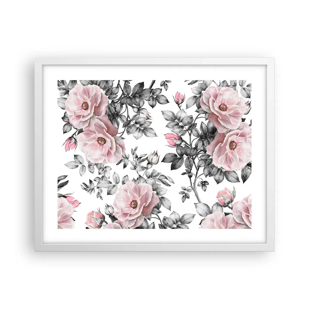Póster en marco blanco - Entre las rosas - 50x40 cm