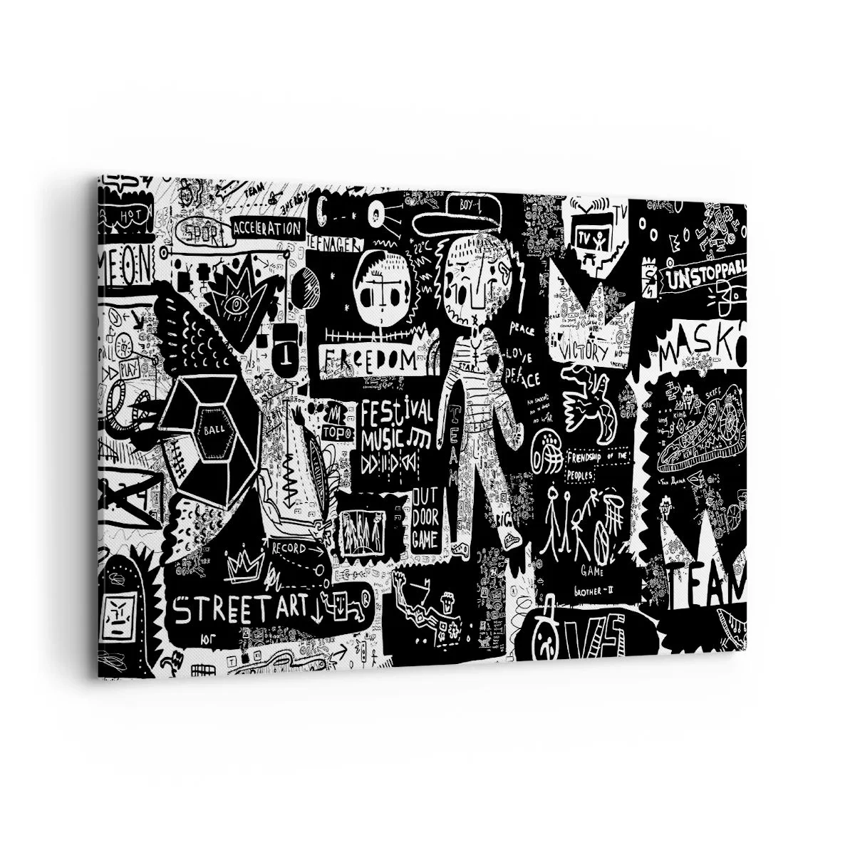Cuadro sobre lienzo - Impresión de Imagen - Collage en blanco y negro inspirado en el arte callejero - 100x70cm - La juventud espiritual de la ley y la alegría - Decoración de pared moderna para salón y dormitorio ARTTOR