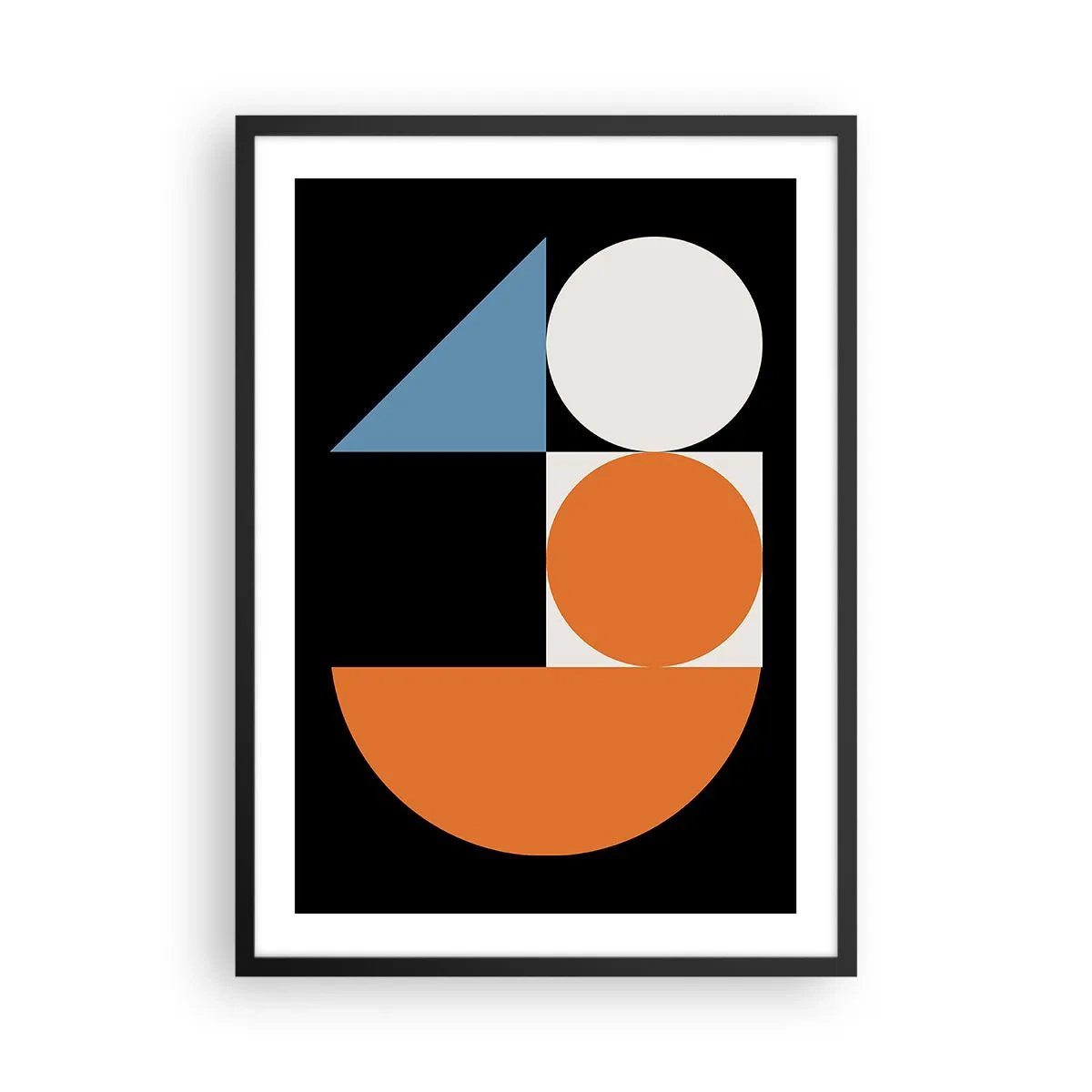 Póster en marco negro - Patrón geométrico moderno con círculos, triángulos y semicírculos. - 50x70cm - Diseño con figuras - Decoración de pared moderna para salón y dormitorio ARTTOR