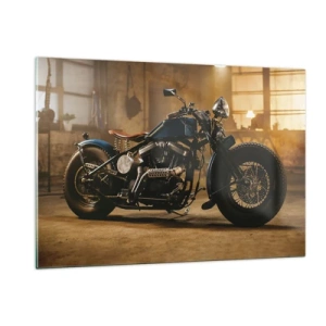 Cuadro sobre vidrio - Impresiones sobre Vidrio - Toma atmosférica de una motocicleta clásica en un garaje. - 120x80cm - Puedo hacer cualquier cosa - Decoración de pared moderna para salón y dormitorio ARTTOR