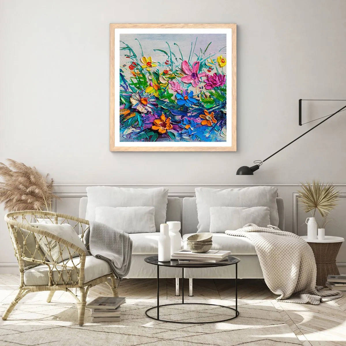 Póster en marco roble claro - La energía de las flores - 40x40 cm