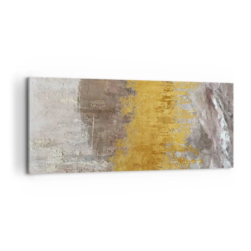 Cuadro sobre lienzo - Impresión de Imagen - Patrón abstracto dorado y beige - 120x50cm - Una ráfaga dorada - Decoración de pared moderna para salón y dormitorio ARTTOR
