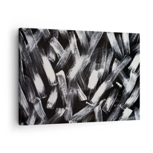 Cuadro sobre lienzo - Impresión de Imagen - Abstracción dinámica con pinceladas blancas sobre fondo negro. - 70x50cm - Abstracción en el espíritu industrial - Decoración de pared moderna para salón y dormitorio ARTTOR
