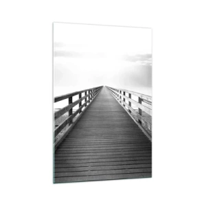 Cuadro sobre vidrio - Impresiones sobre Vidrio - Una imagen en blanco y negro de un embarcadero de madera que conduce hacia el horizonte. - 70x100cm - En la distancia... - Decoración de pared moderna para salón y dormitorio ARTTOR