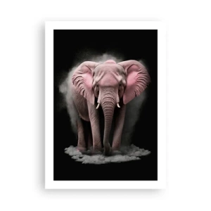 Póster - Un elefante rosa en un espacio negro y dinámico. - 50x70cm - El rey rosado de oriente - Decoración de pared moderna para salón y dormitorio ARTTOR