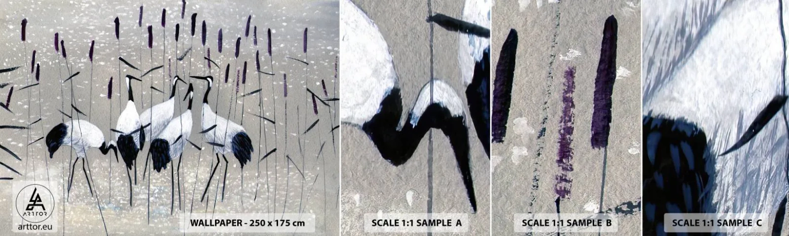 Muestra de fotomural autoadhesivo Deluxe Sticker - Entre los suyos - Grua, Pájaro, Naturaleza - 100x30 cm