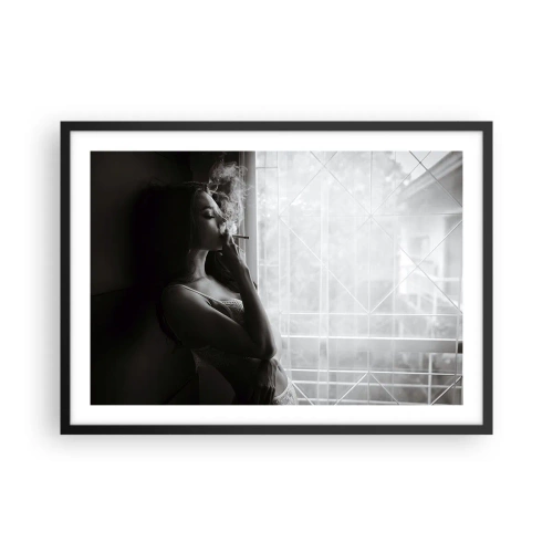 Póster en marco negro - Una mujer en una pose sensual en una fotografía en blanco y negro. - 70x50cm - Un momento sensual - Decoración de pared moderna para salón y dormitorio ARTTOR