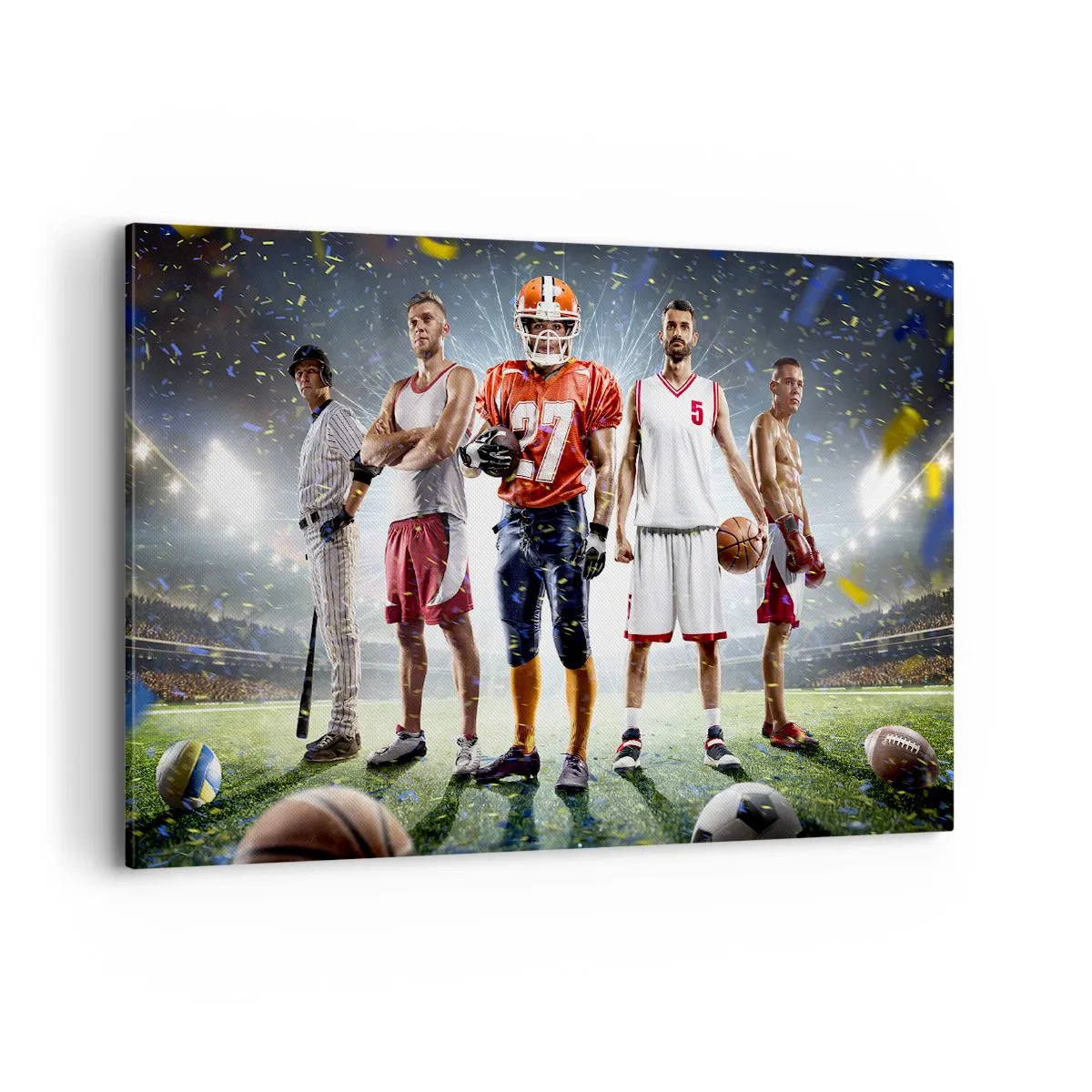 Cuadro sobre lienzo - Impresión de Imagen - Una escena dinámica de atletas de diversas disciplinas en el estadio bajo los focos. - 120x80cm - Gladiadores sobre los terrenos de juego - Decoración de pared moderna para salón y dormitorio ARTTOR
