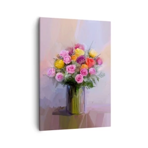Cuadro sobre lienzo - Impresión de Imagen - Un ramo de rosas de colores en un jarrón de cristal. - 50x70cm - Belleza inmortalizada - Decoración de pared moderna para salón y dormitorio ARTTOR