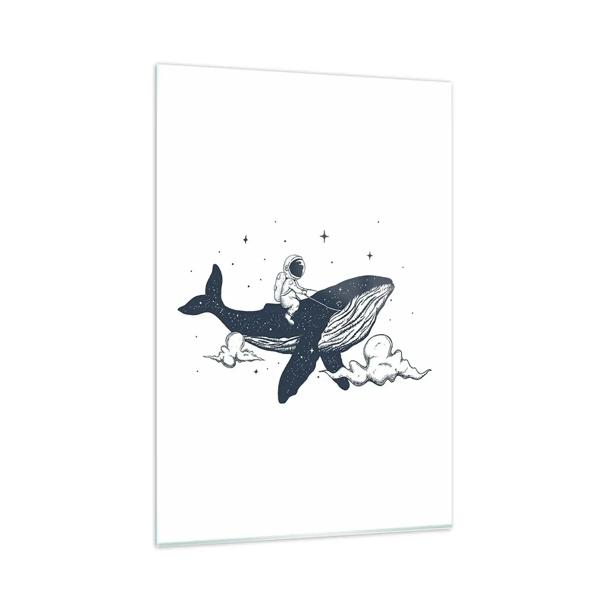 Cuadro sobre vidrio - Impresiones sobre Vidrio - Astronauta en una ballena flotando en el espacio - 80x120cm - Una aventura cósmica - Decoración de pared moderna para salón y dormitorio ARTTOR