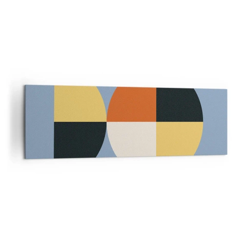 Cuadro sobre lienzo - Impresión de Imagen - Círculos geométricos sobre un fondo azul. - 160x50cm - Mira y cuenta - Decoración de pared moderna para salón y dormitorio ARTTOR