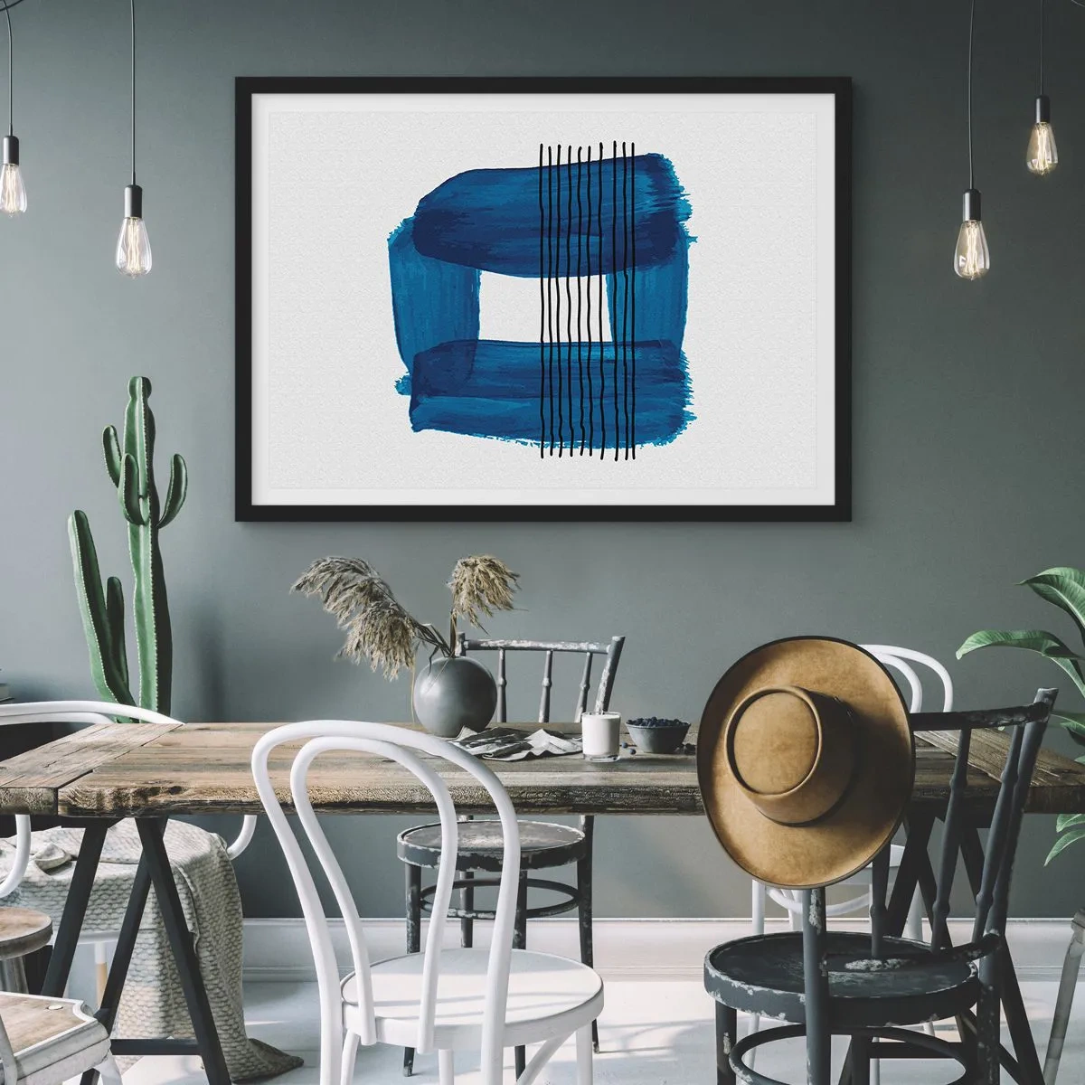 Póster en marco negro - Composición azul y negra - 91x61 cm