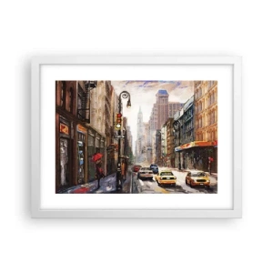 Póster en marco blanco - Nueva York - también colorida bajo la lluvia - 40x30 cm