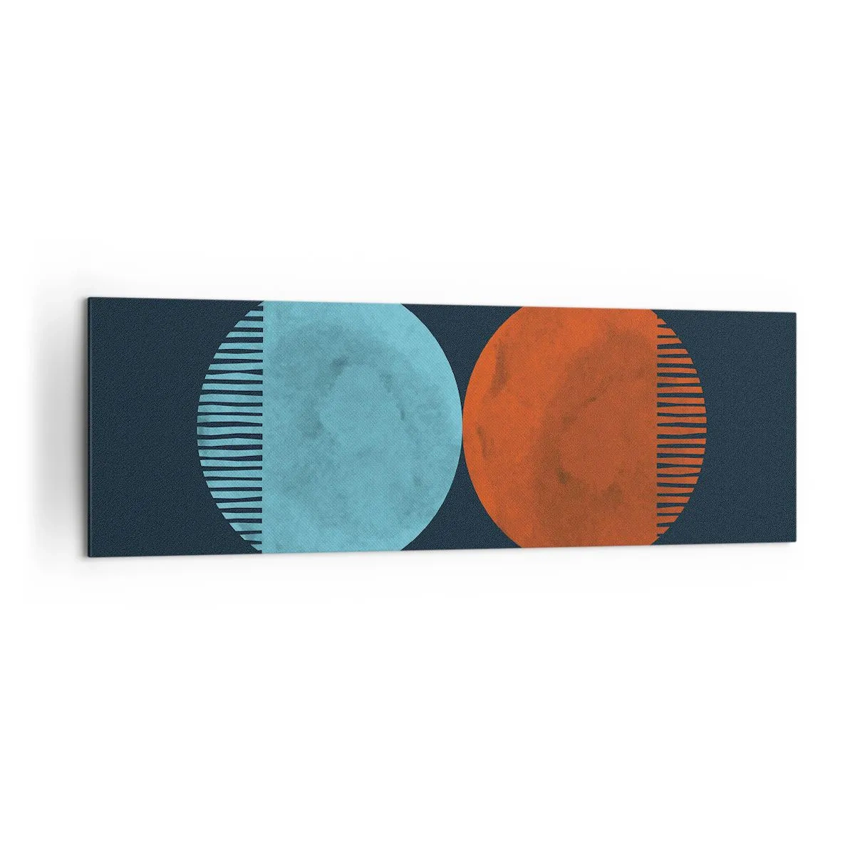 Cuadro sobre lienzo - Impresión de Imagen - Diseño minimalista de dos ruedas en azul y naranja. - 160x50cm - ¿Solo geometría? - Decoración de pared moderna para salón y dormitorio ARTTOR