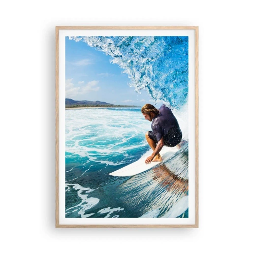 Póster en marco roble claro - Bailando con las olas - 70x100 cm