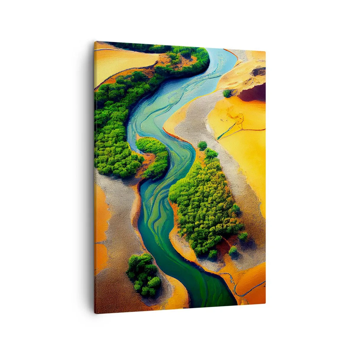 Cuadro sobre lienzo - Impresión de Imagen - Un río verde rodeado de arenas doradas y vegetación. - 50x70cm - Río que da vida - Decoración de pared moderna para salón y dormitorio ARTTOR