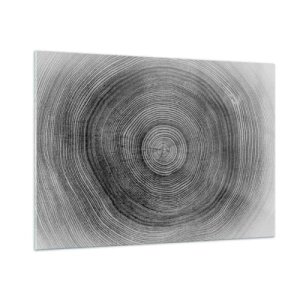 Cuadro sobre vidrio - Impresiones sobre Vidrio - Líneas concéntricas de anillos de árboles presentadas en una estética en blanco y negro. - 100x70cm - El paso del tiempo - Decoración de pared moderna para salón y dormitorio ARTTOR