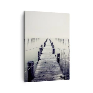 Cuadro sobre lienzo - Impresión de Imagen - Un puente de madera que conduce a un espacio brumoso. - 50x70cm - Sumergirse en la paz - Decoración de pared moderna para salón y dormitorio ARTTOR