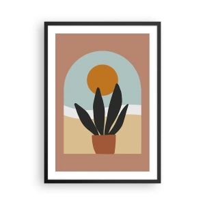 Póster en marco negro - Una planta en maceta delante de un arco con una puesta de sol de fondo. - 50x70cm - Pequeñas alegrías - Decoración de pared moderna para salón y dormitorio ARTTOR