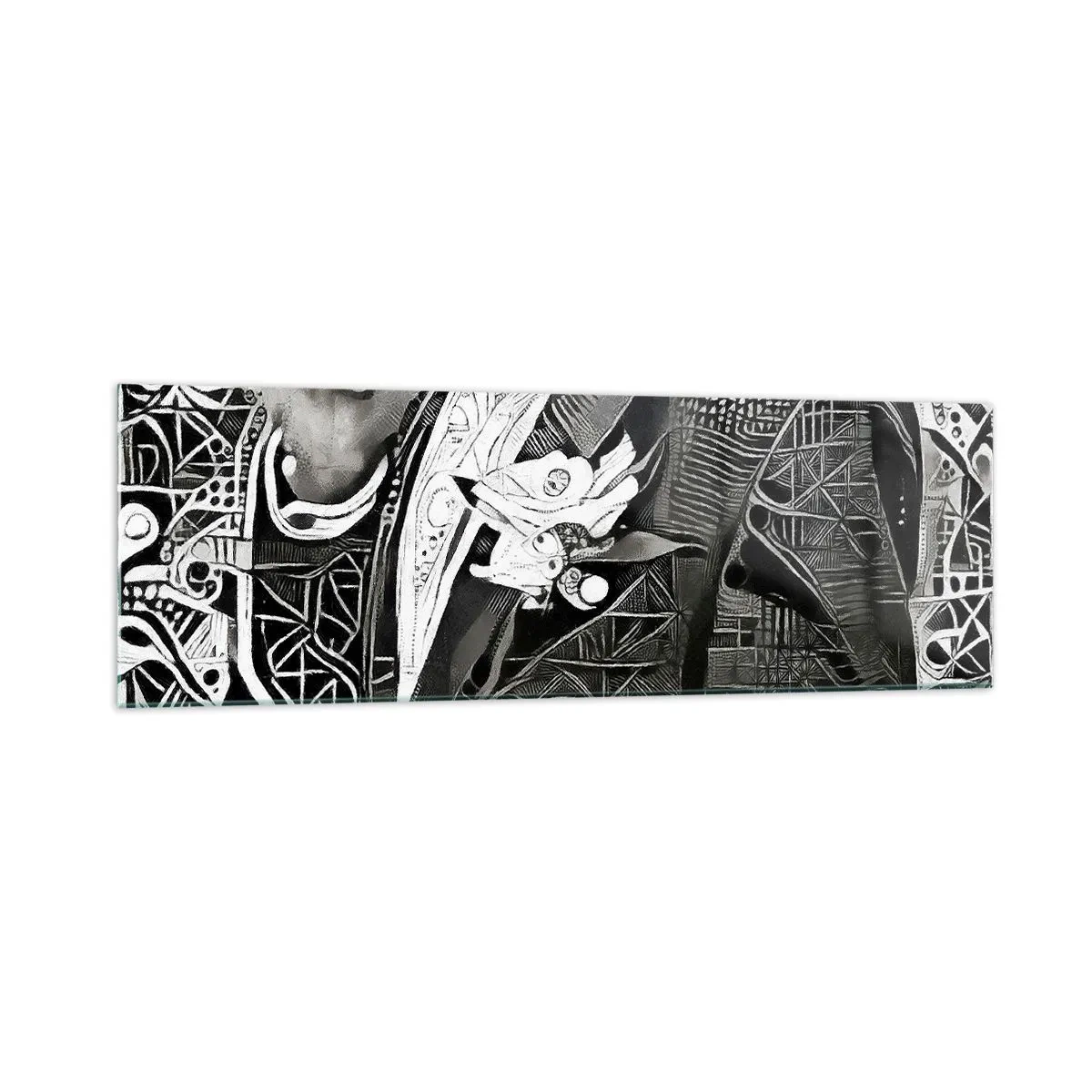 Cuadro sobre vidrio - Impresiones sobre Vidrio - Elegante abstracción de un hombre con traje en blanco y negro. - 160x50cm - Solo un hombre aparentemente gris - Decoración de pared moderna para salón y dormitorio ARTTOR