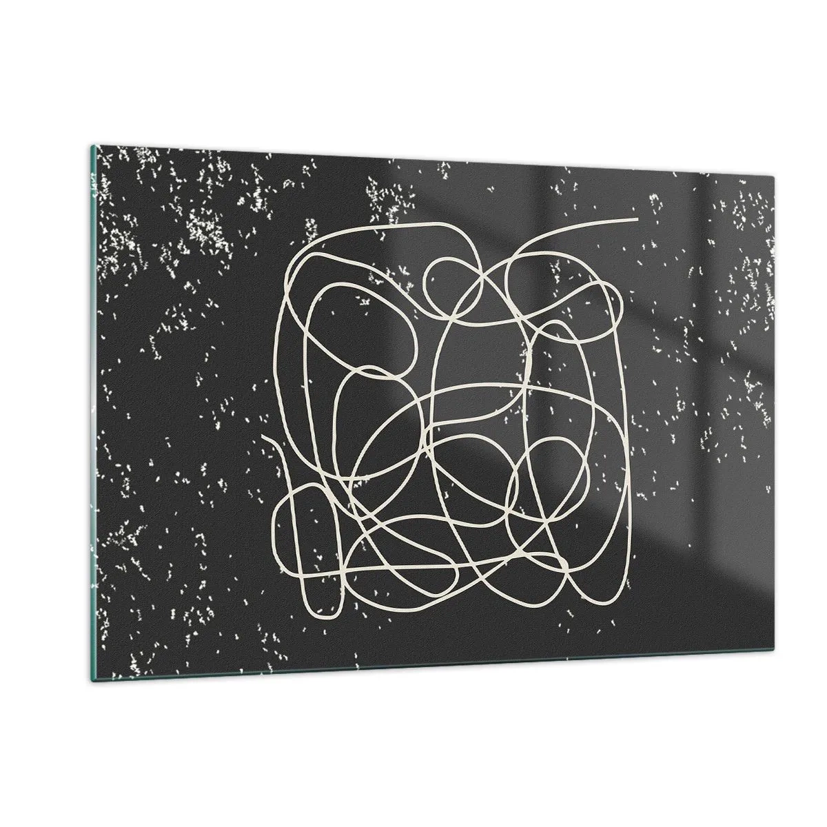 Cuadro sobre vidrio - Impresiones sobre Vidrio - Línea abstracta en forma de enredo sobre un fondo negro texturizado - 120x80cm - Pensamientos errantes - Decoración de pared moderna para salón y dormitorio ARTTOR